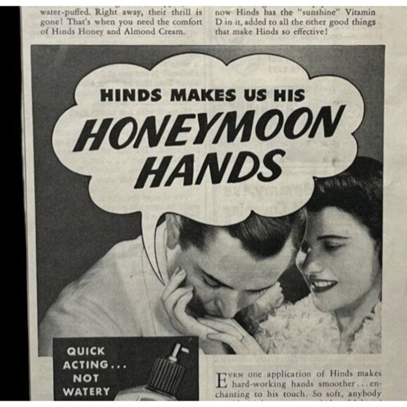 Hinds Hand Lotion Vintage Print Ad 30s Honeymoon Hands Beauty Cream Honey Almond - Picture 6 of 6